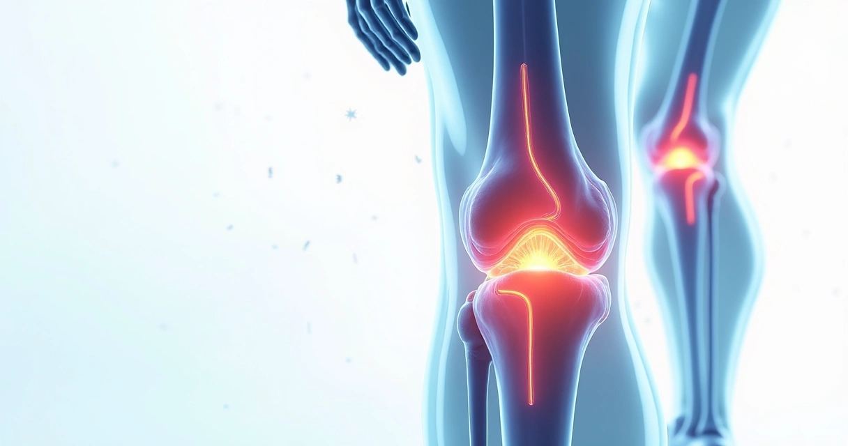 Ilustração detalhada do joelho com destaque nos nervos geniculares para bloqueio
