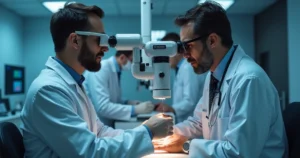 Médico ortopedista analisando exames de joelho com tecnologia avançada para tratamento PRP